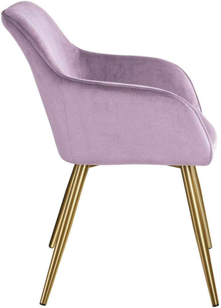4er Set Stuhl Marilyn Samtoptik, goldene Stuhlbeine - rosa/gold Bild 1