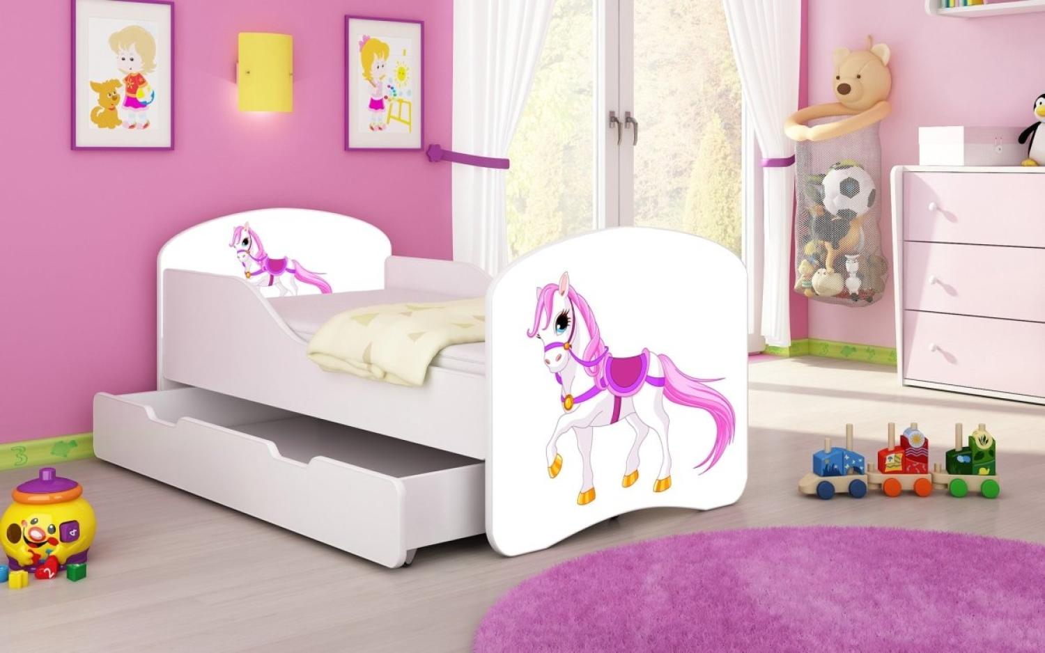 Kinderbett Luna mit Stauraum und verschiedenen Motiven 180x80 Pony Bild 1