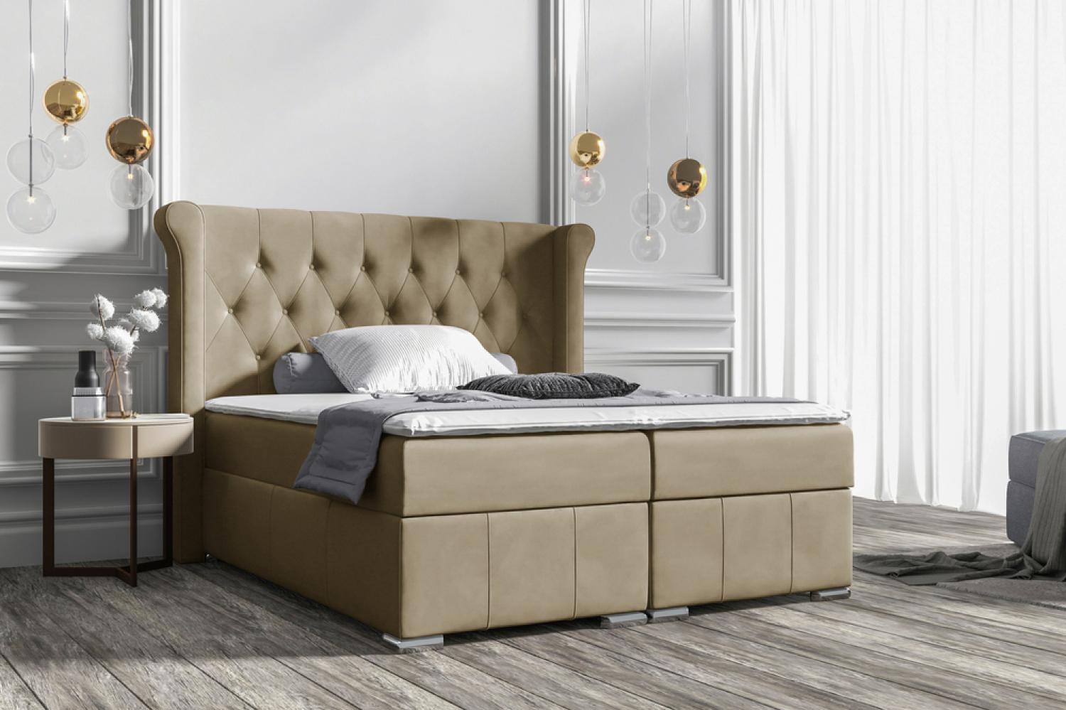 Stylefy 'Alonzo' Boxspringbett, Velours Jasmine Creme 160 x 200 cm Bild 1