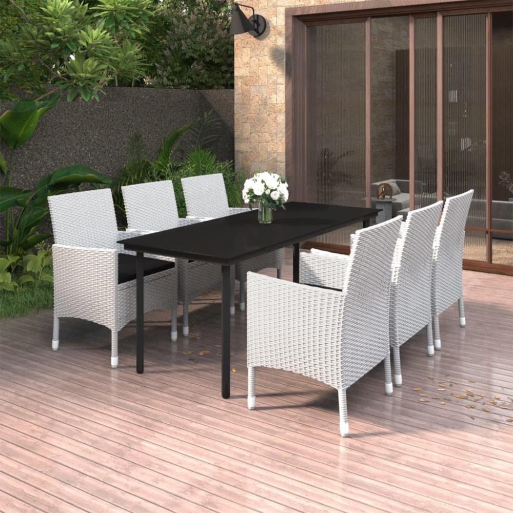 vidaXL 7-tlg. Garten-Essgruppe mit Auflagen Poly Rattan und Glas Bild 1