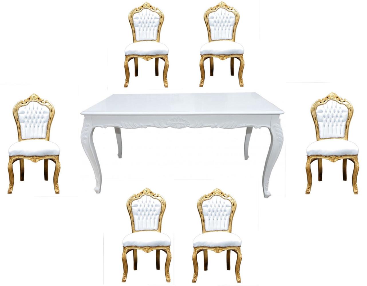 Casa Padrino Barock Esszimmer Set Weiß/Gold - Esstisch + 6 Stühle ohne Armlehnen Bild 1