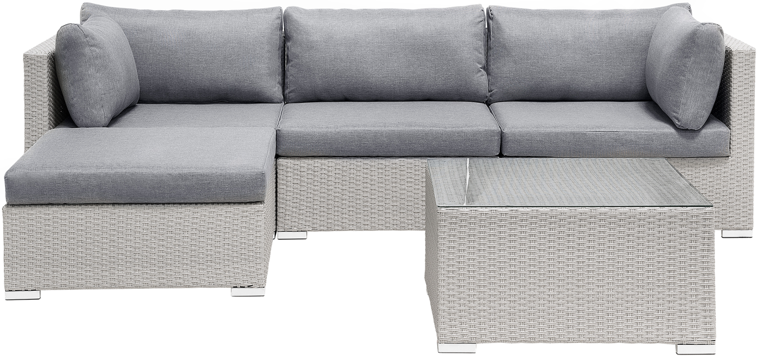 Lounge Set Rattan hellgrau 4-Sitzer rechtsseitig modular Auflagen grau SANO II Bild 1
