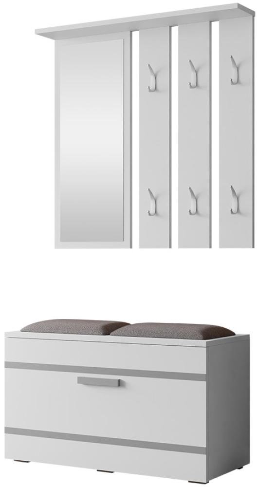 Garderoben-Set Rafi Kleiderbügel mit Spiegel, Schuhschrank, Flurgarderobe, Wandgarderobe (Weiß) Bild 1