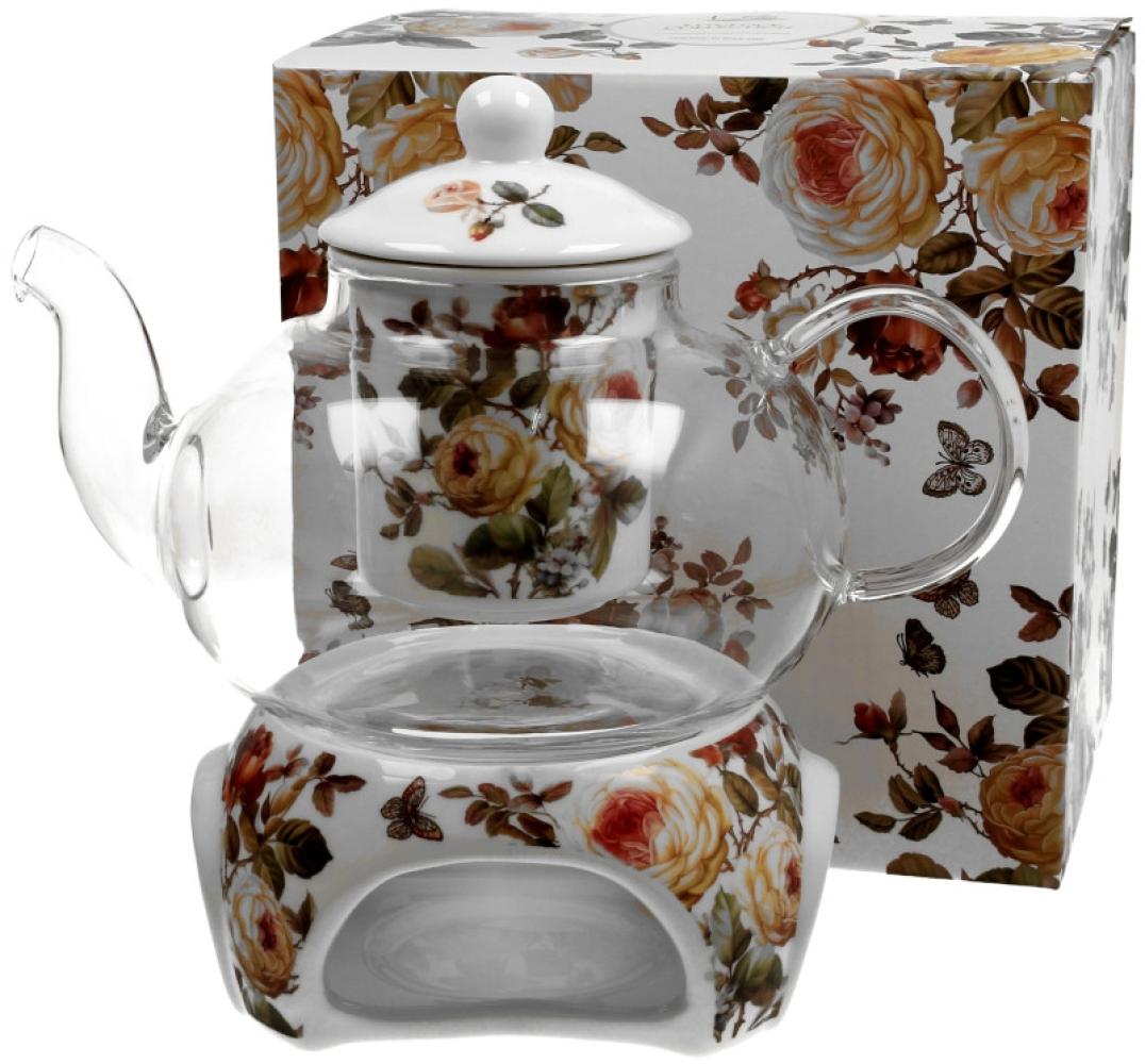 DUO FLORAL Teekanne 1000 ml ZAHRA mit Stövchen, Glas - New Bone China Porzellan Bild 1