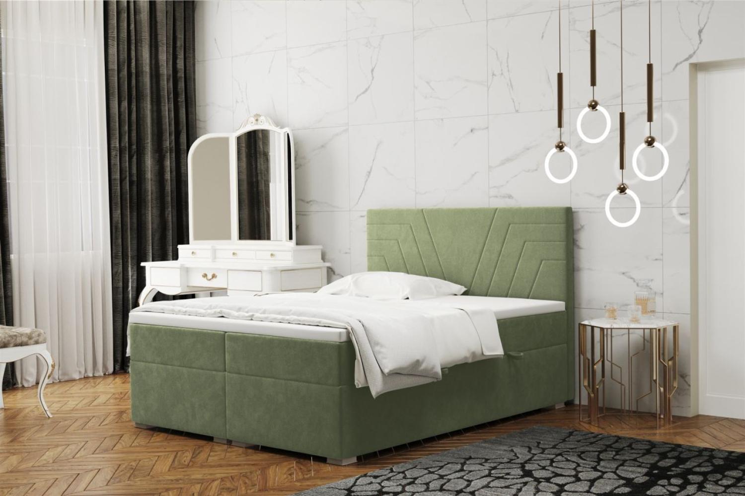 Boxspringbett Schlafzimmerbett RAMON 180x200cm in Stoff Matt Velvet Olive Bild 1