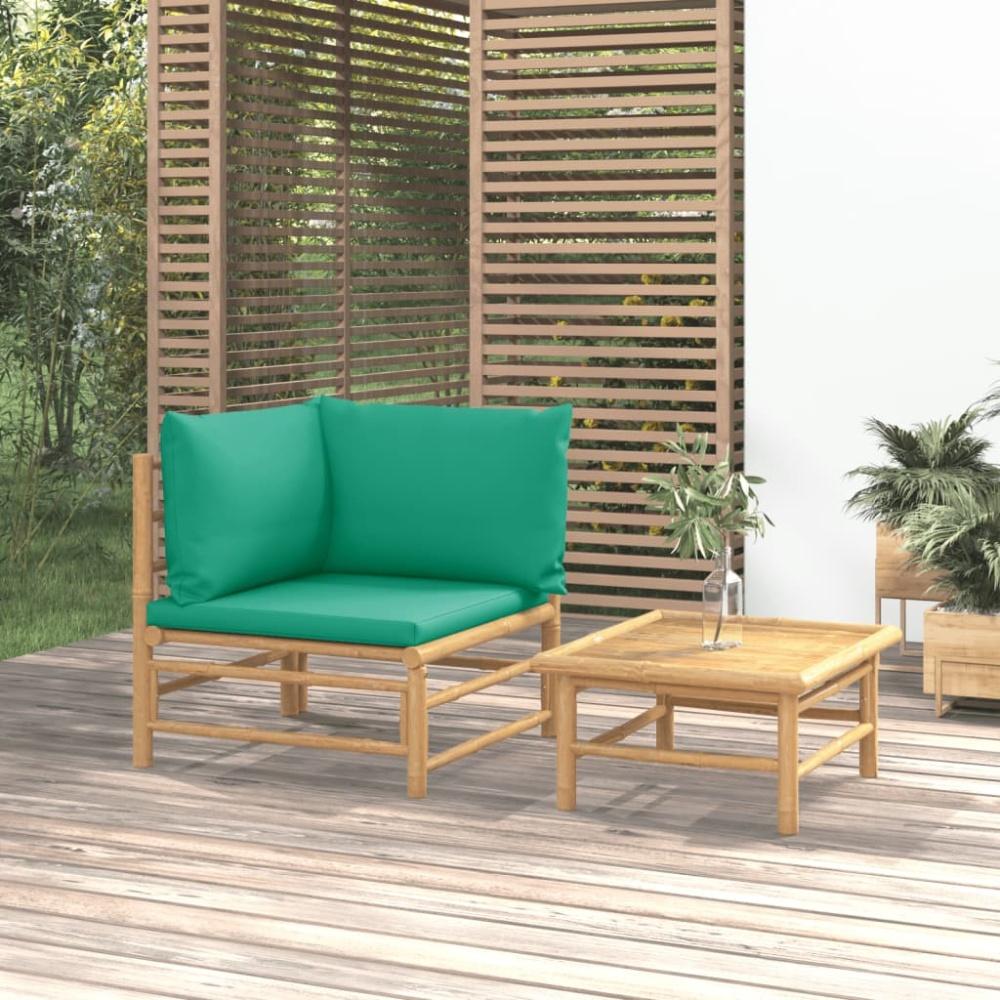 vidaXL 2-tlg. Garten-Lounge-Set mit Grünen Kissen Bambus Bild 1