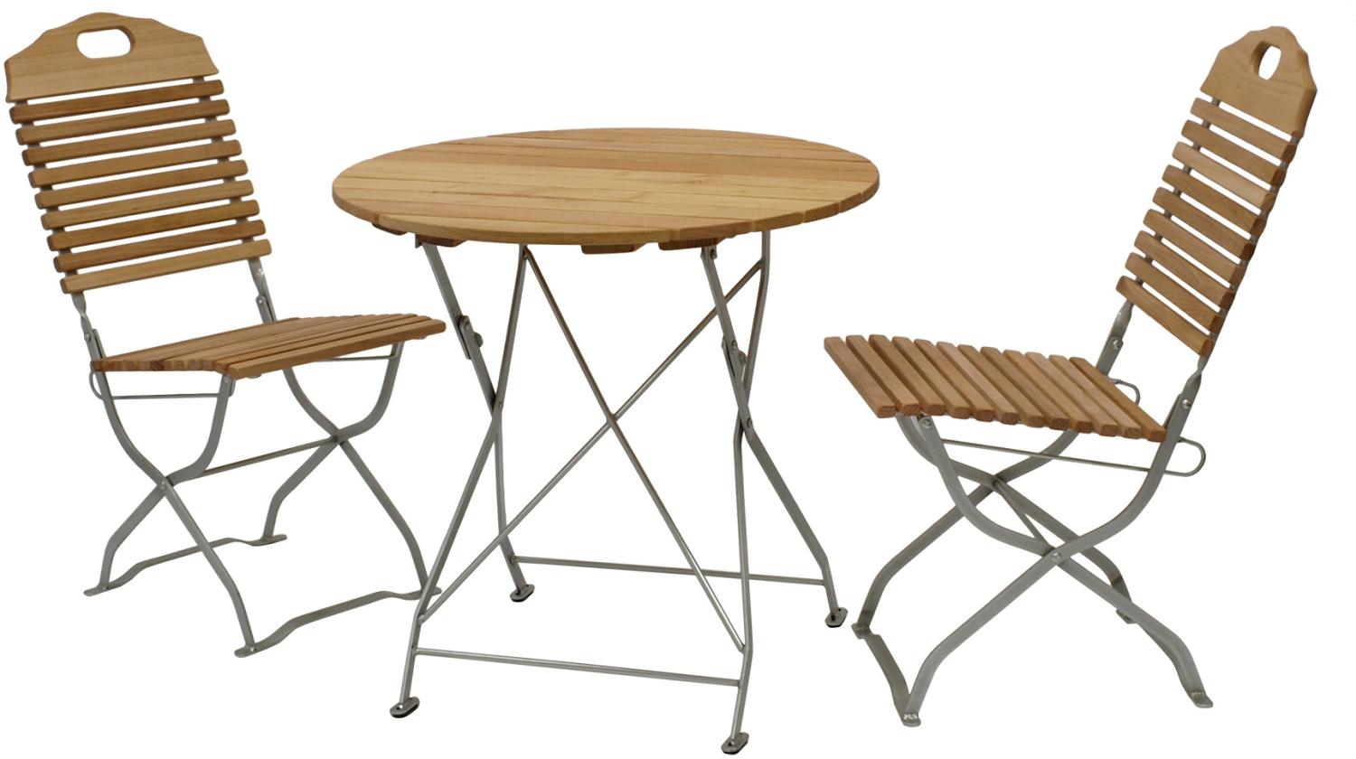 Kurgarten - Garnitur BAD TÖLZ 3-teilig (2x Stuhl, 1x Tisch 77cm rund), Flachstahl verzinkt + Robinie, klappbar Bild 1