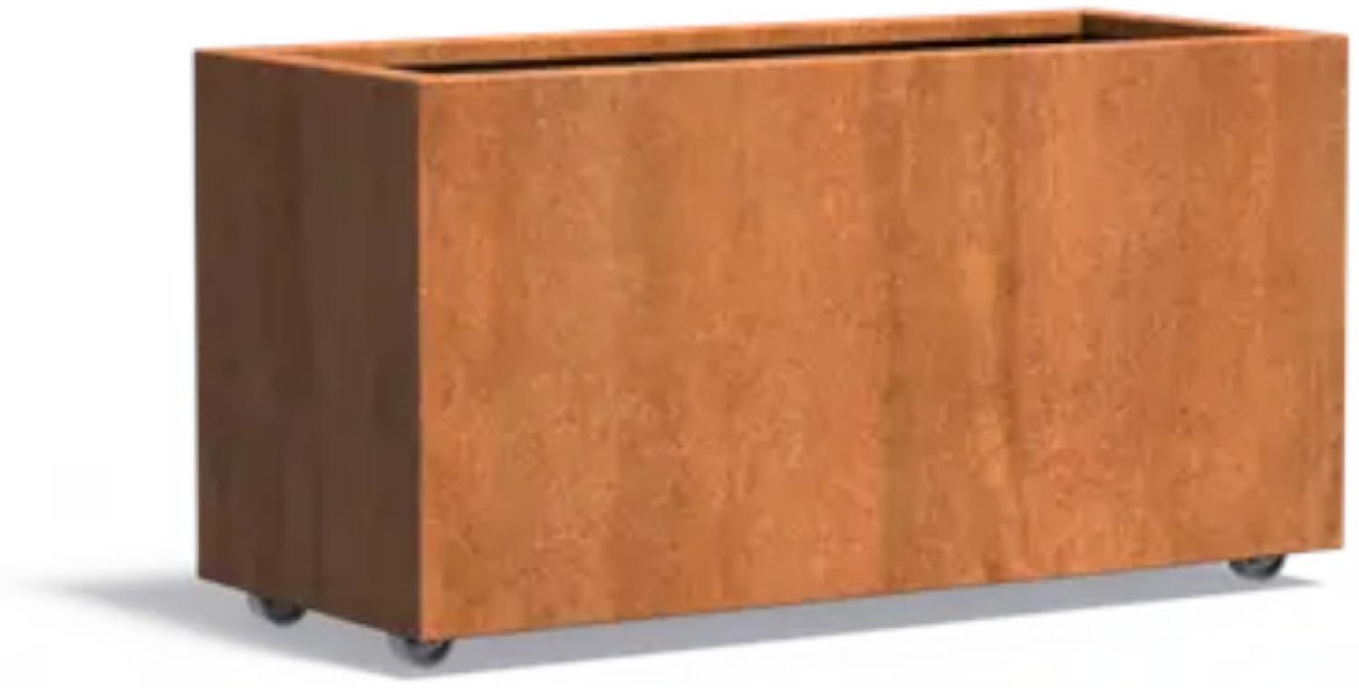 Adezz Pflanzgefäß Carrez mit Rollen aus Corten-Stahl Pflanzkübel Größe 120x50x60 cm Bild 1