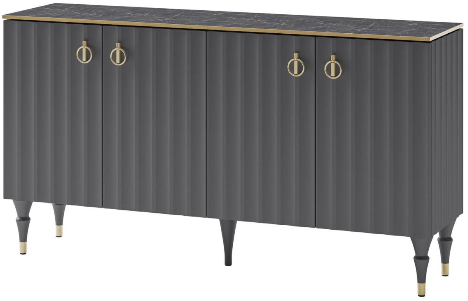 Sideboard Kommode Lorenzo 155x40x85cm graphit Nero Marquina Marmor-Optik 4-türig Bild 1