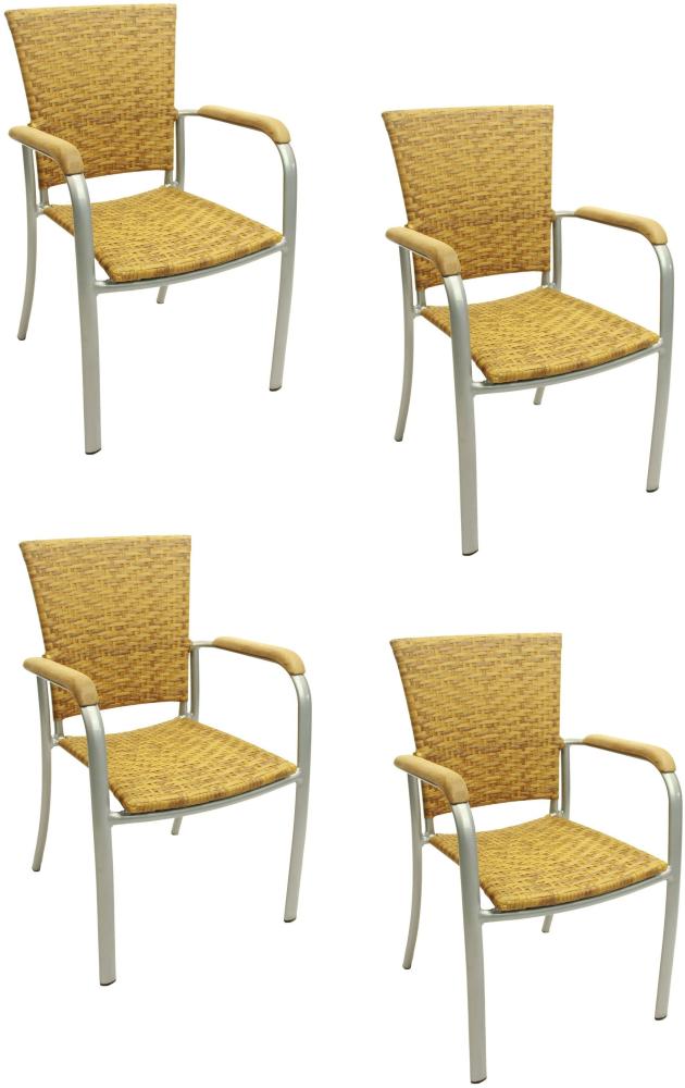 4x KONWAY® ARUBA Stapelsessel Tabaco Premium Polyrattan Garten Sessel Stuhl Set Bild 1