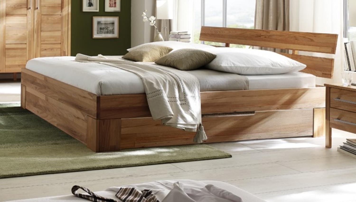'Bozen' Bett mit Bettkästen, Kernbuche, 160 x 200 cm Bild 1