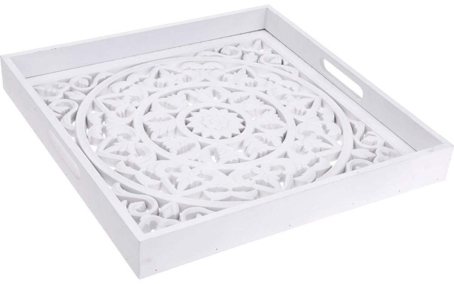 Quadratisches Serviertablett mit dekorativem Boden, dekoratives Holztablett in weißer Farbe Bild 1