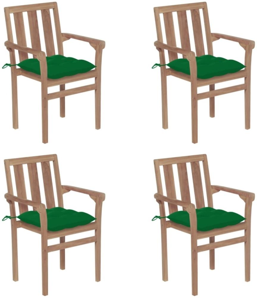 vidaXL Stapelbare Gartenstühle mit Kissen 4 Stk. Massivholz Teak Bild 1