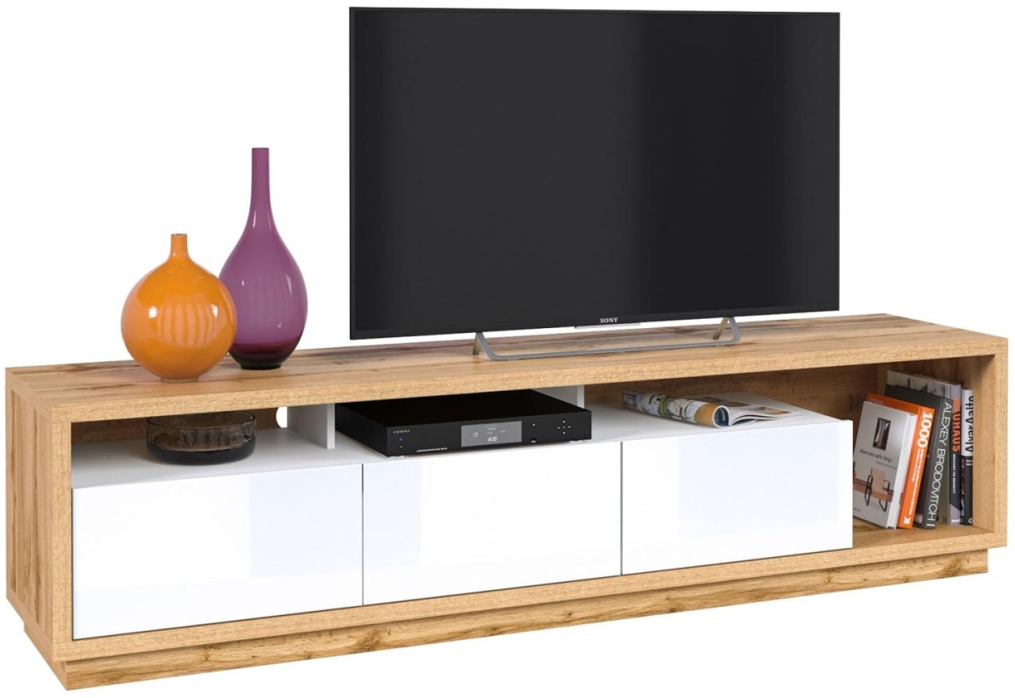 Lowboard Celine TV-Unterschrank 200x45x50cm wotan eiche - Frontfarbe wählbar Bild 1