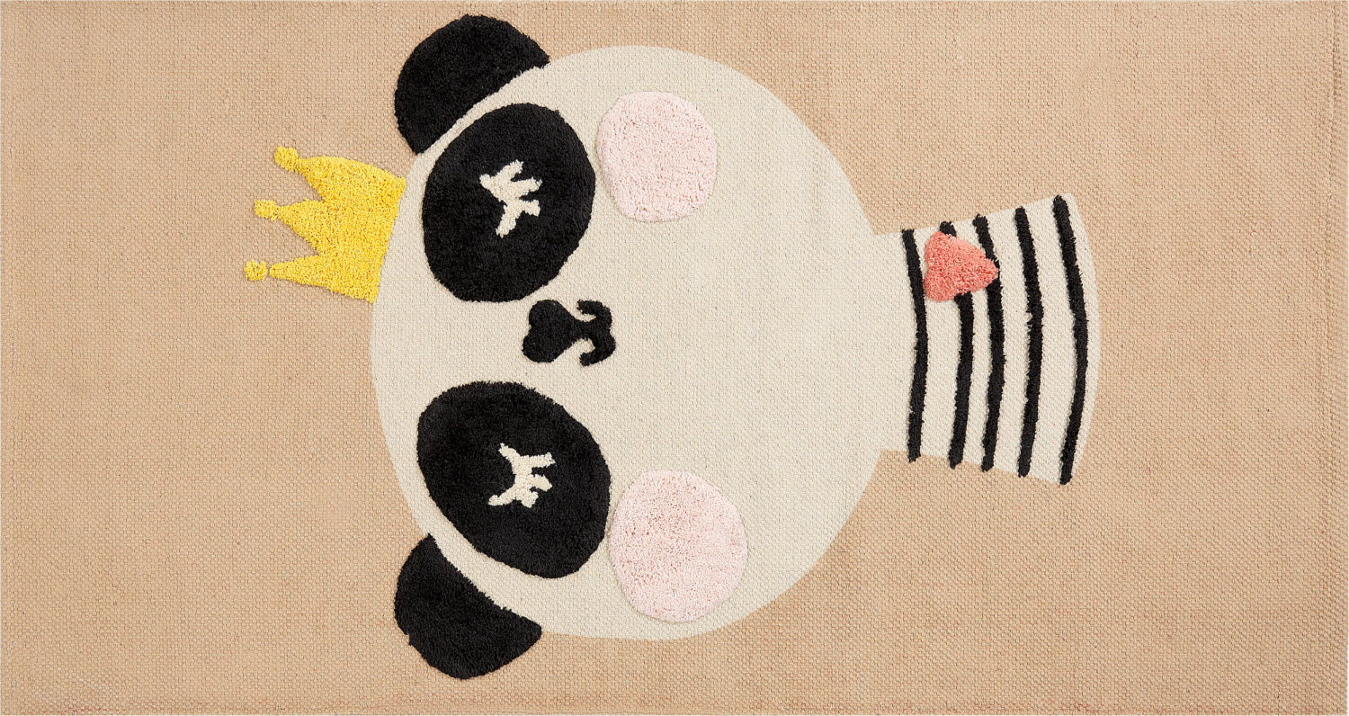 Kinderteppich beige aus Baumwolle mit Panda-Muster 80 x 150 cm BUNAN Bild 1