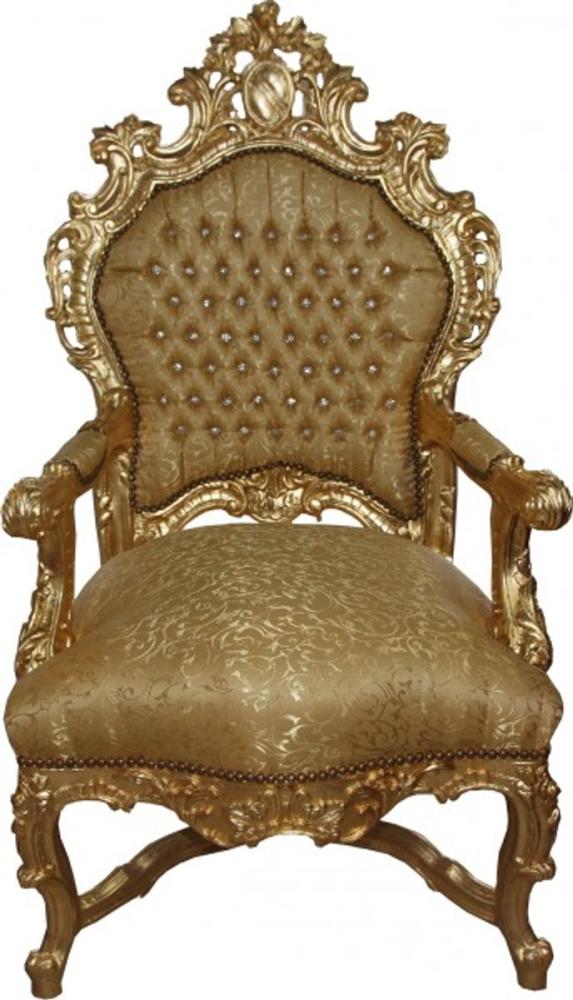 Casa Padrino Barock Luxus Thron Sessel Gold Muster/Gold mit Bling Bling Glitzersteinen - Unikat - Barock Möbel Thron Königssessel - Limited Edition Bild 1
