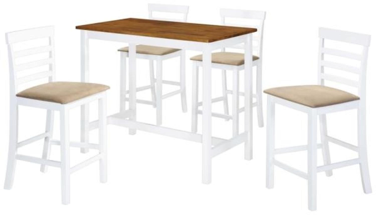 vidaXL Bartisch mit Stühlen 5-tlg. Massivholz Braun und Weiß Bild 1
