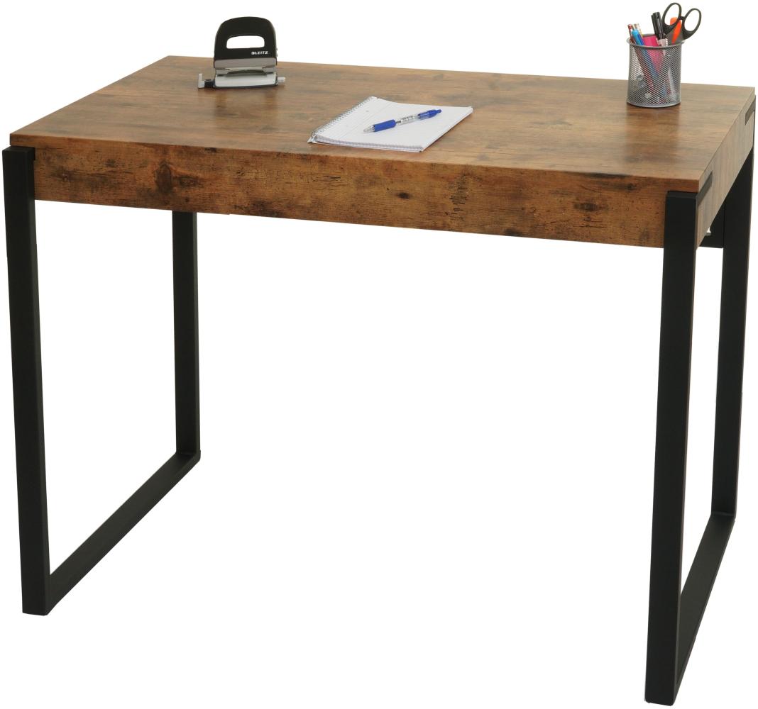 Schreibtisch HWC-L53, Bürotisch Computertisch Arbeitstisch, Metall 100x54cm ~ dunkle Wildeiche Bild 1