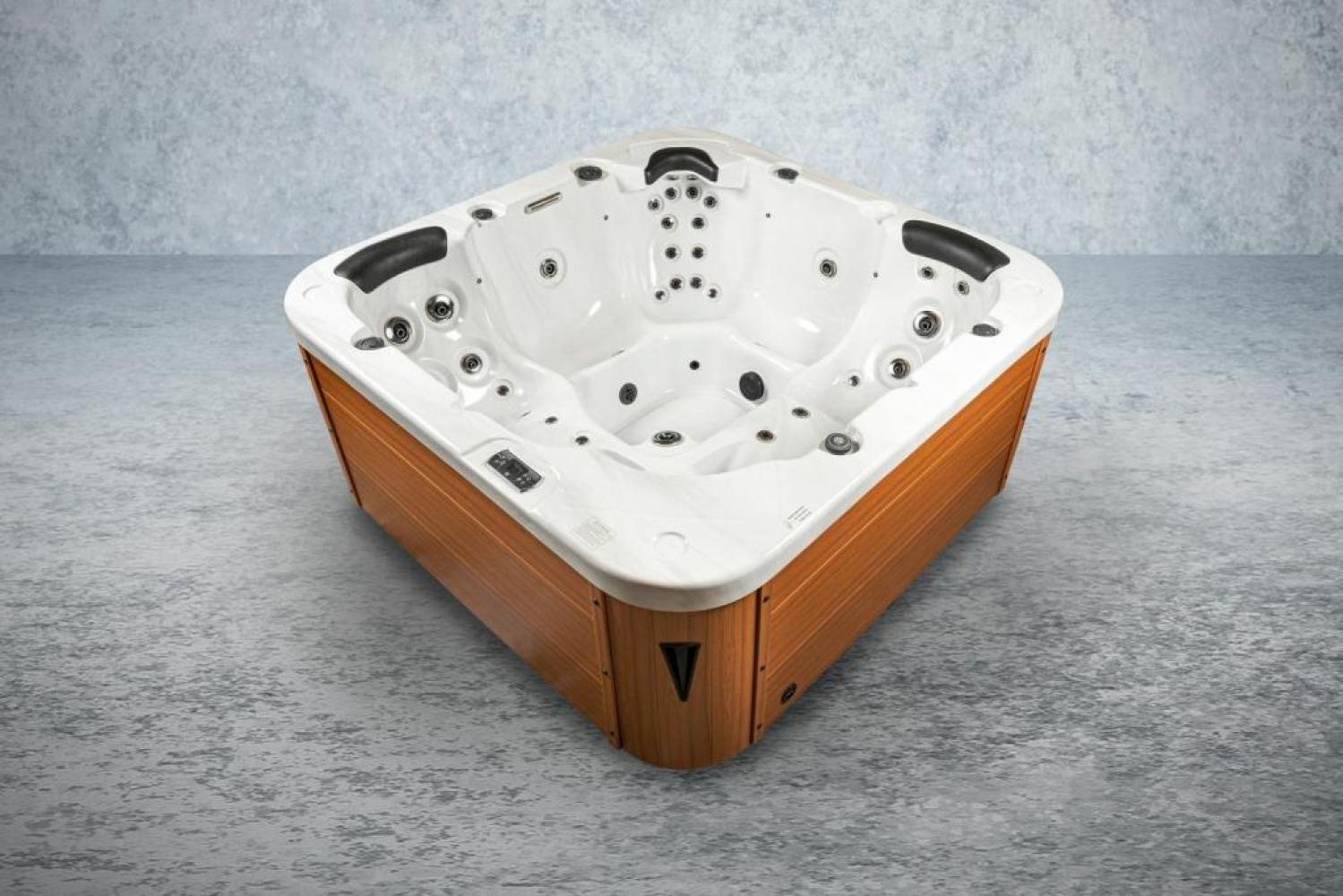 PureHaven Outdoor-Whirlpool 215x215 cm für 5 Personen mit 53 Massagedüsen Heizung Farblicht und Thermoabdeckung UV-Wasseraufbereitung 2 Liegeflächen Bild 1