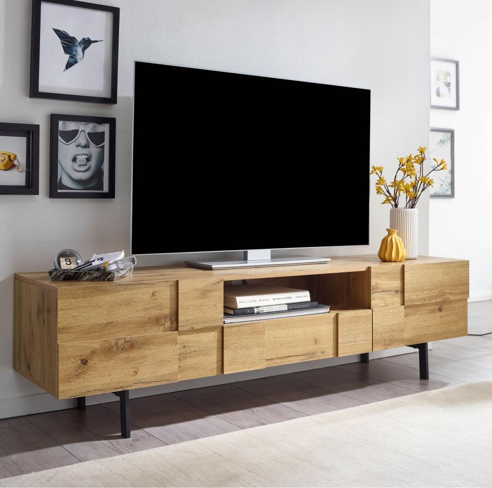 KADIMA DESIGN Lowboard Eiche-Dekor mit Kachelmuster - Modernes und stilvolles Möbelstück für Fernseher, Spielekonsolen und DVDs. Bild 1