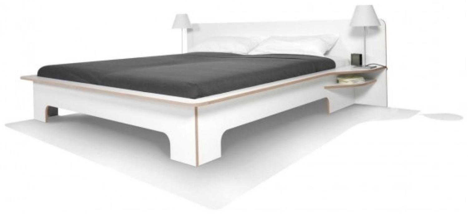 PLANE Doppelbett - Weiß mit Birkenkante, 200 x 220 cm Bild 1