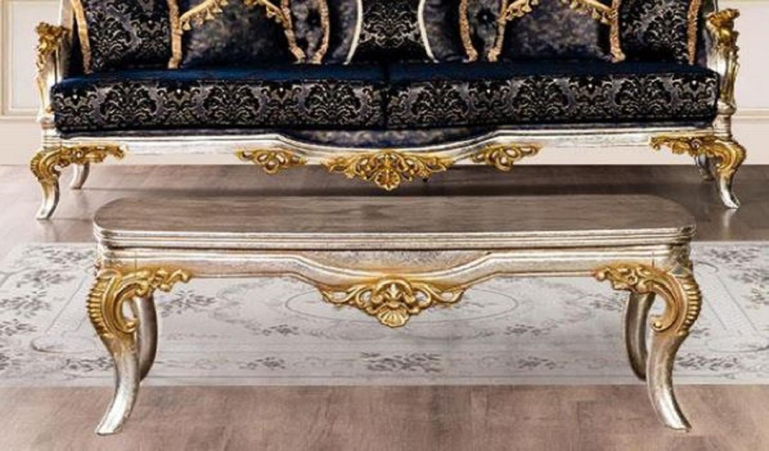 Casa Padrino Luxus Barock Couchtisch Silber / Gold - Massivholz Wohnzimmertisch im Barockstil - Barock Wohnzimmer Möbel - Edel & Prunkvoll Bild 1