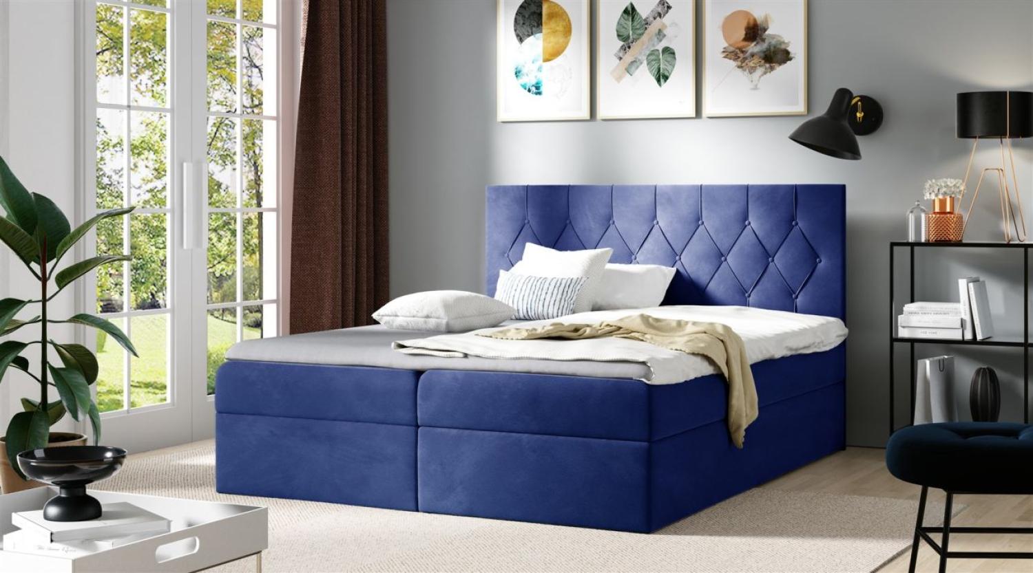 Boxspringbett Schlafzimmerbett MANOLIS 140x200cm Stoff Alova Blau Bild 1