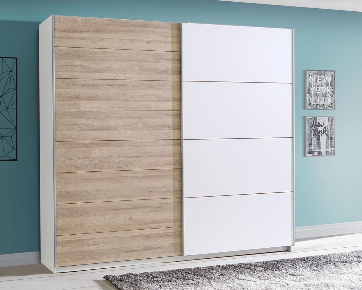 Schwebetürenschrank Schlafzimmerschrank weiß Bianco Eiche 200cm Bild 1