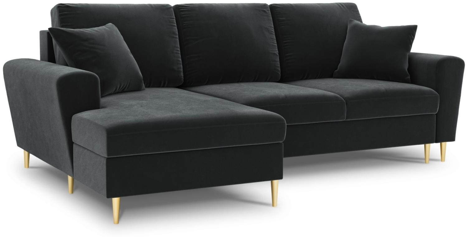 Micadoni 4-Sitzer Samtstoff Ecke links Sofa mit Bettfunktion und Box Moghan | Bezug Dark Grey | Beinfarbe Gold Metal Bild 1