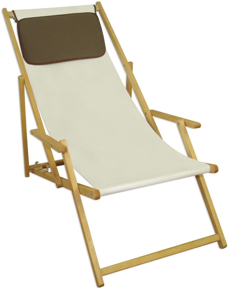 Deckchair weiß Liegestuhl Kissen klappbare Sonnenliege Gartenliege Holz Gartenmöbel 10-303NKD Bild 1