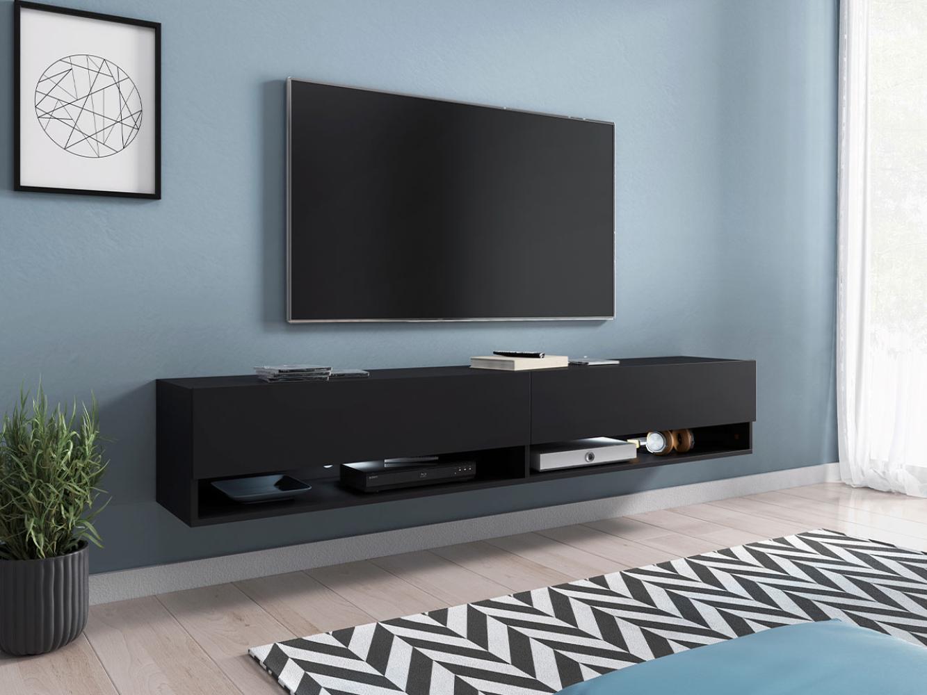 TV-Lowboard Jumbo 180, mit RGB LED Beleuchtung farbig, Farbe: schwarzer graphit Bild 1