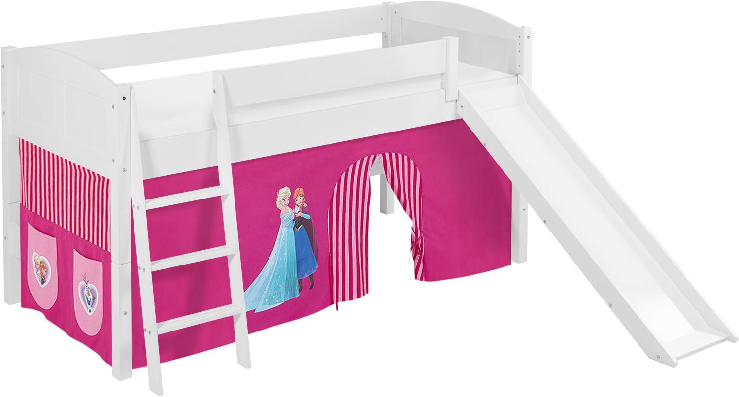 Lilokids 'Ida 4106' Spielbett 90 x 200 cm, Eiskönigin Rosa, Kiefer massiv, mit Rutsche und Vorhang Bild 1