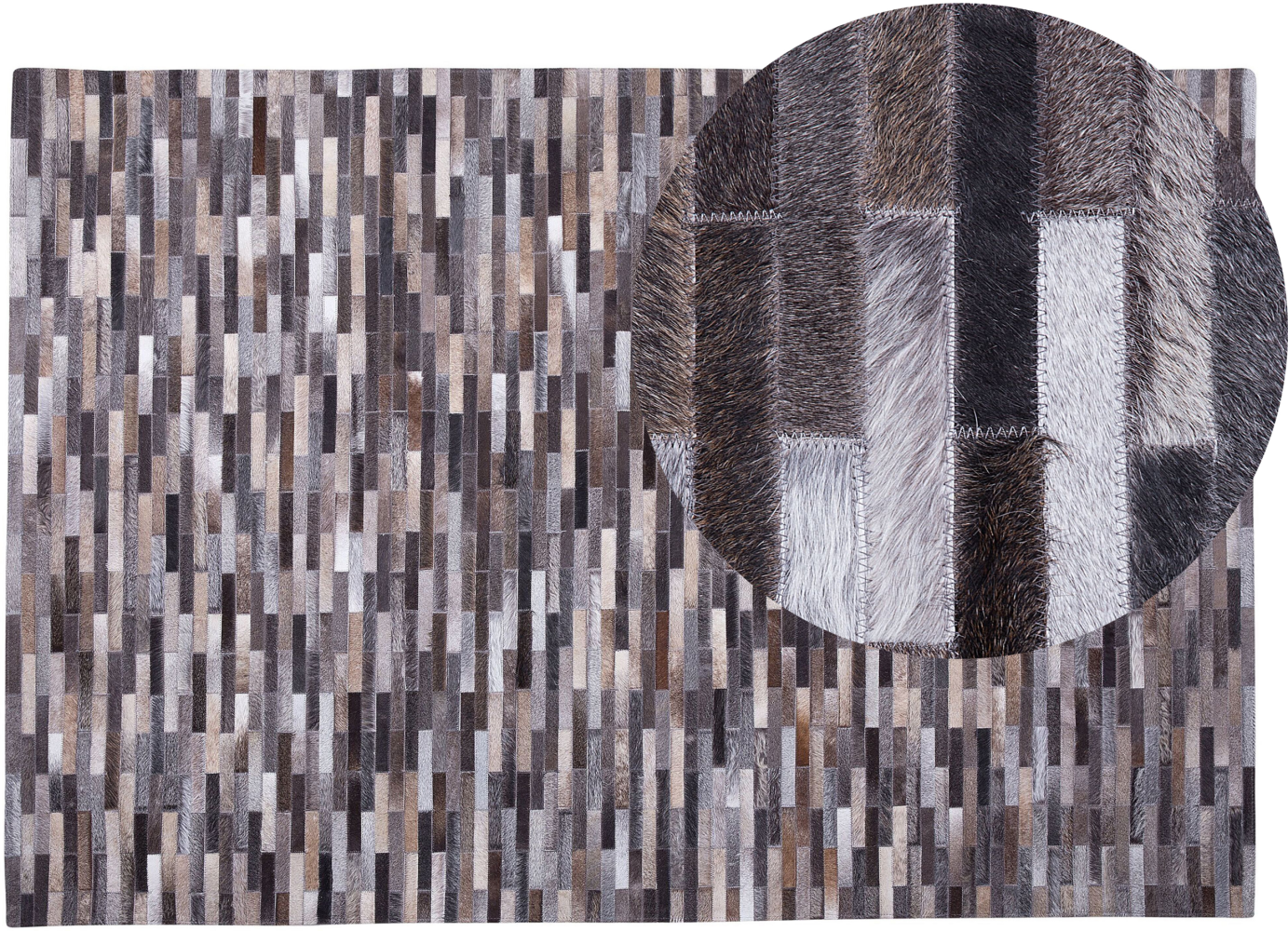 Teppich Kuhfell grau-braun 140 x 200 cm Patchwork AHILLI Bild 1