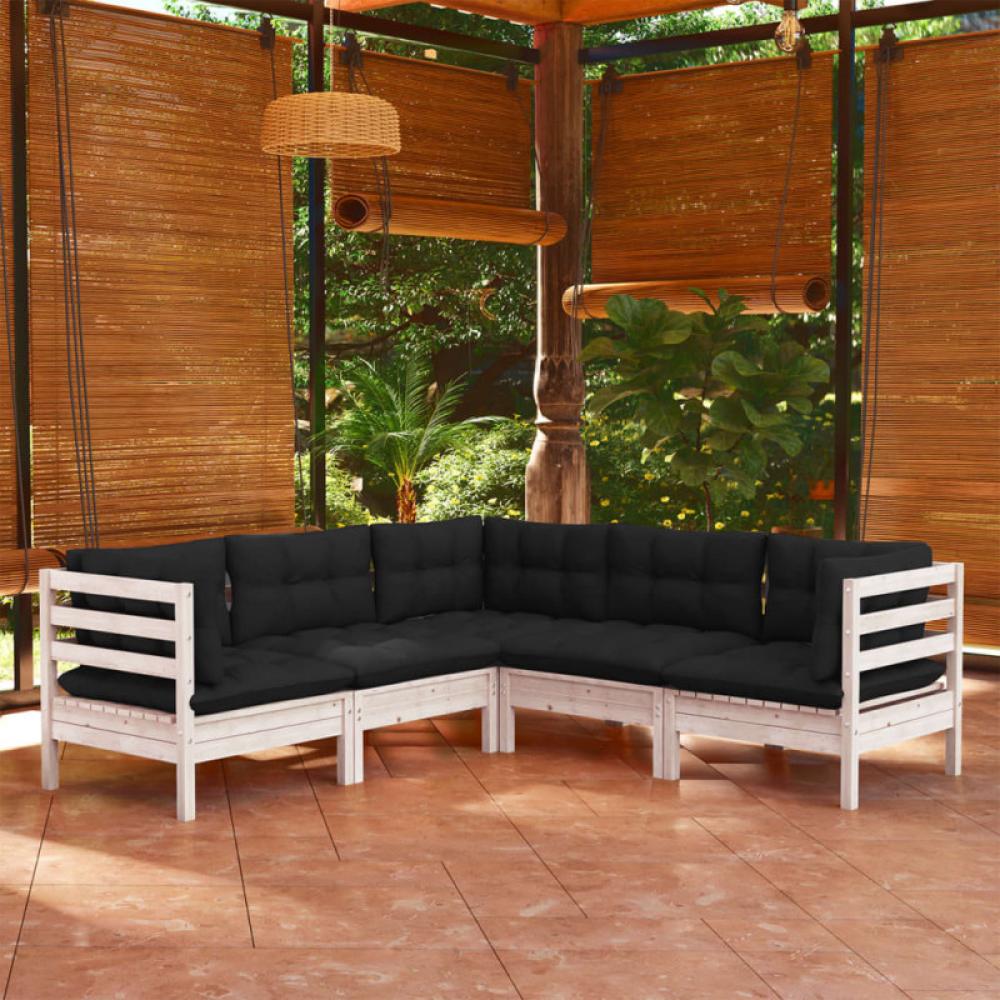 5-tlg. Garten-Lounge-Set Jule mit Kissen Weiß Kiefer Massivholz Bild 1