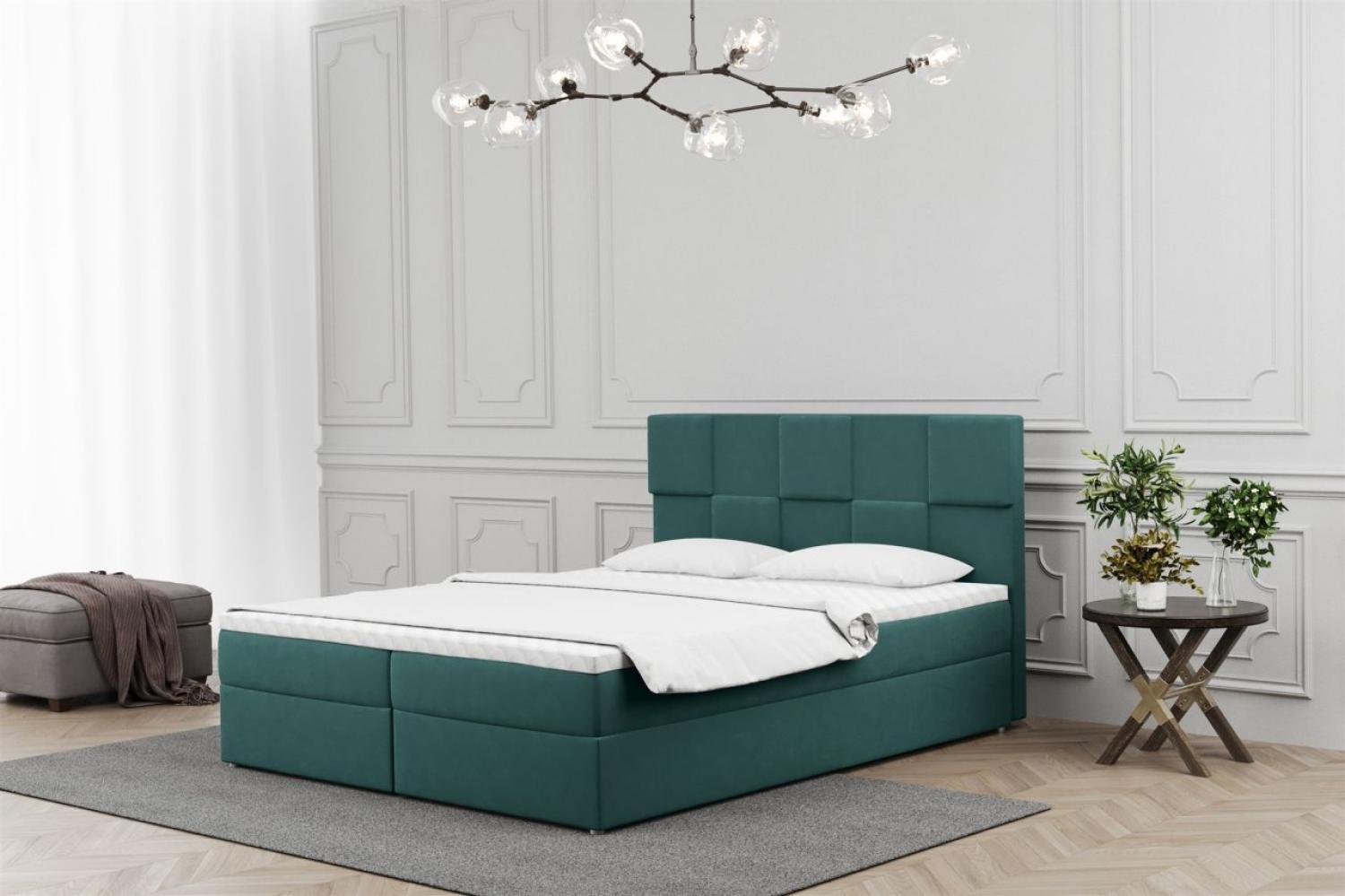 Boxspringbett Schlafzimmerbett JOLIE 120x200cm in Stoff Matt Velvet Grün Bild 1