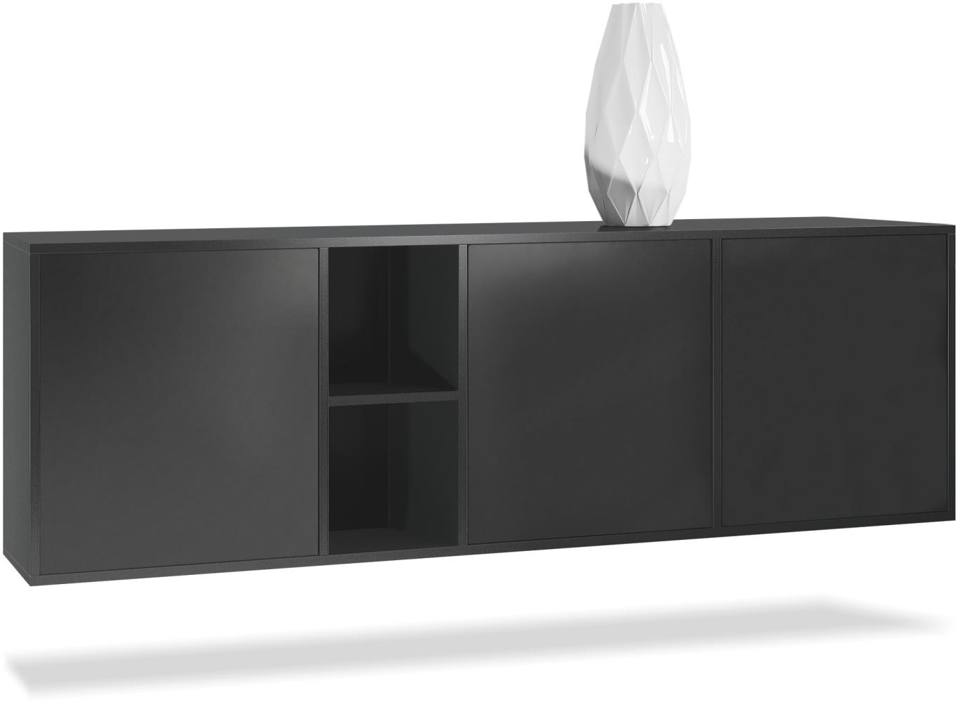 Vladon Kommode Cuba - Schwarz matt/Schwarz matt - Modernes Sideboard für Ihr Wohnbereich - (BxHxT) 182x53x35 cm Bild 1