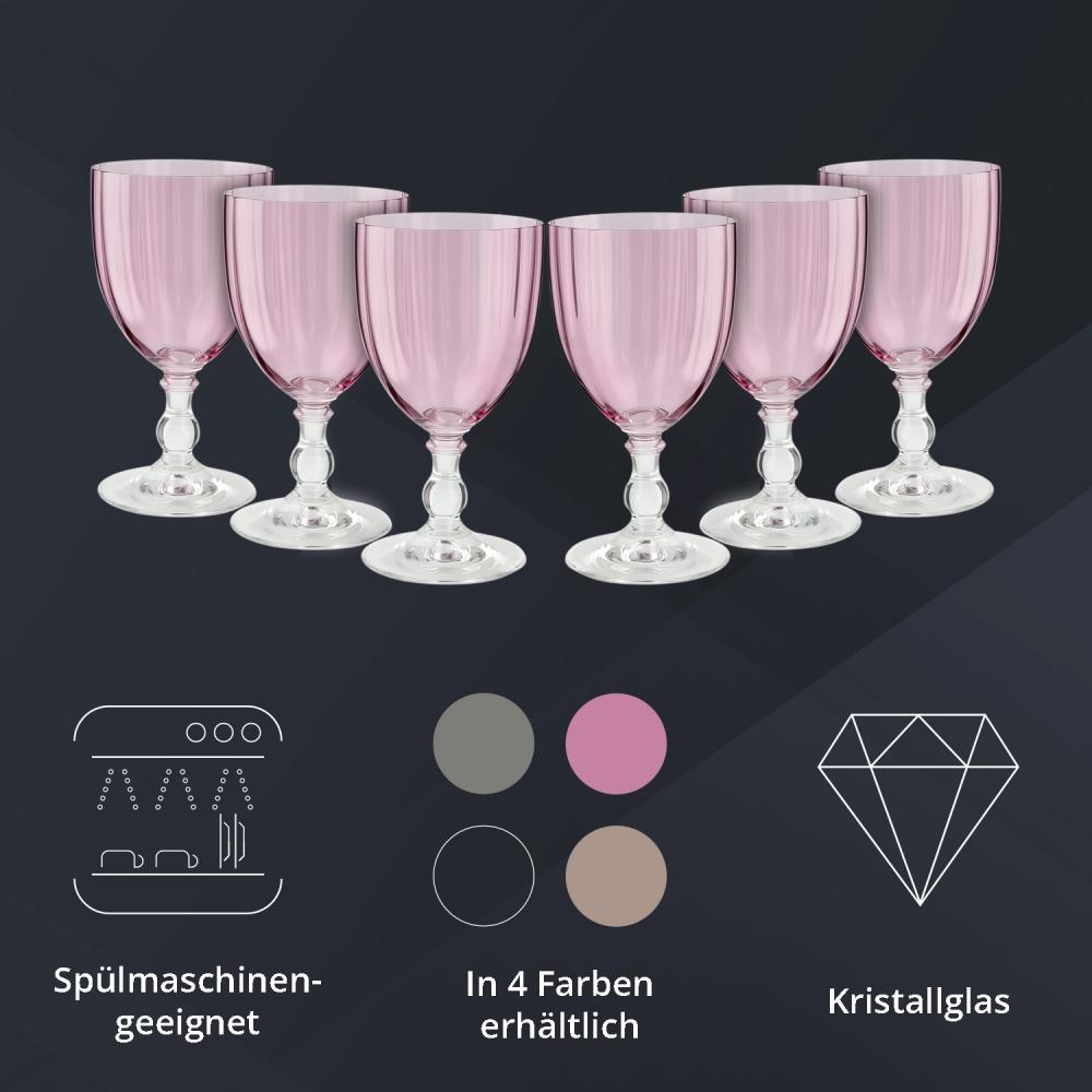 Peill+Putzler Germany 6er Set Weißweinkelche rosa, 240ml Volumen, aus hochwertigem Kristallglas, sehr pflegeleicht da Spühlmaschinengeeignet, Glanzstücke für jede Gelegenheit Bild 1