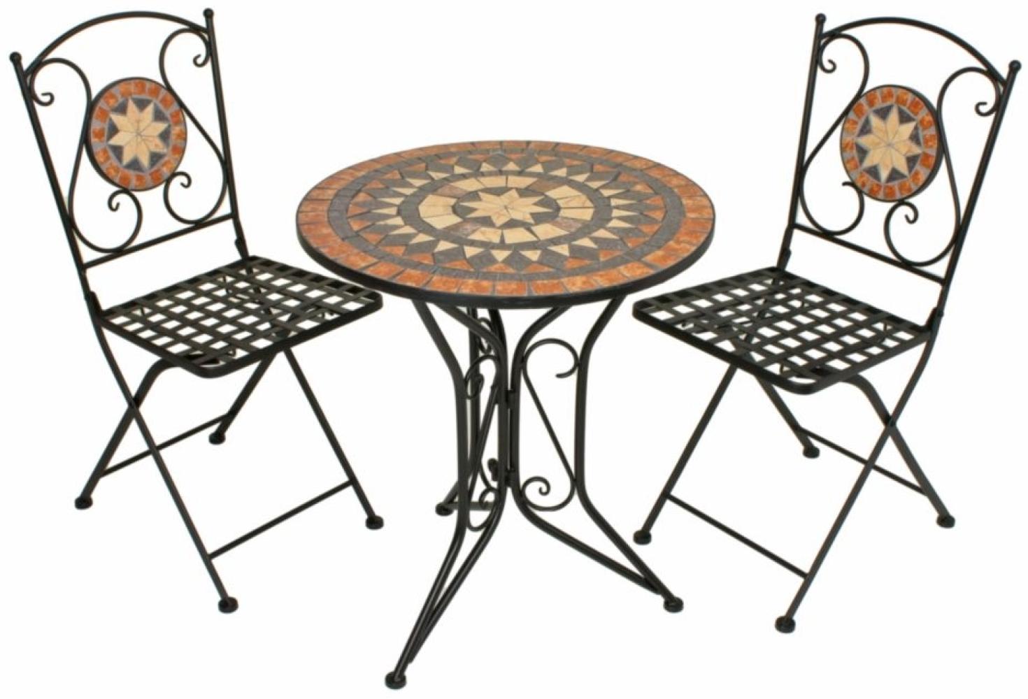 3tlg. Balkon Set Mosaik Garten Terrasse Metall Stuhl Tisch Beistelltisch Stühle Bild 1