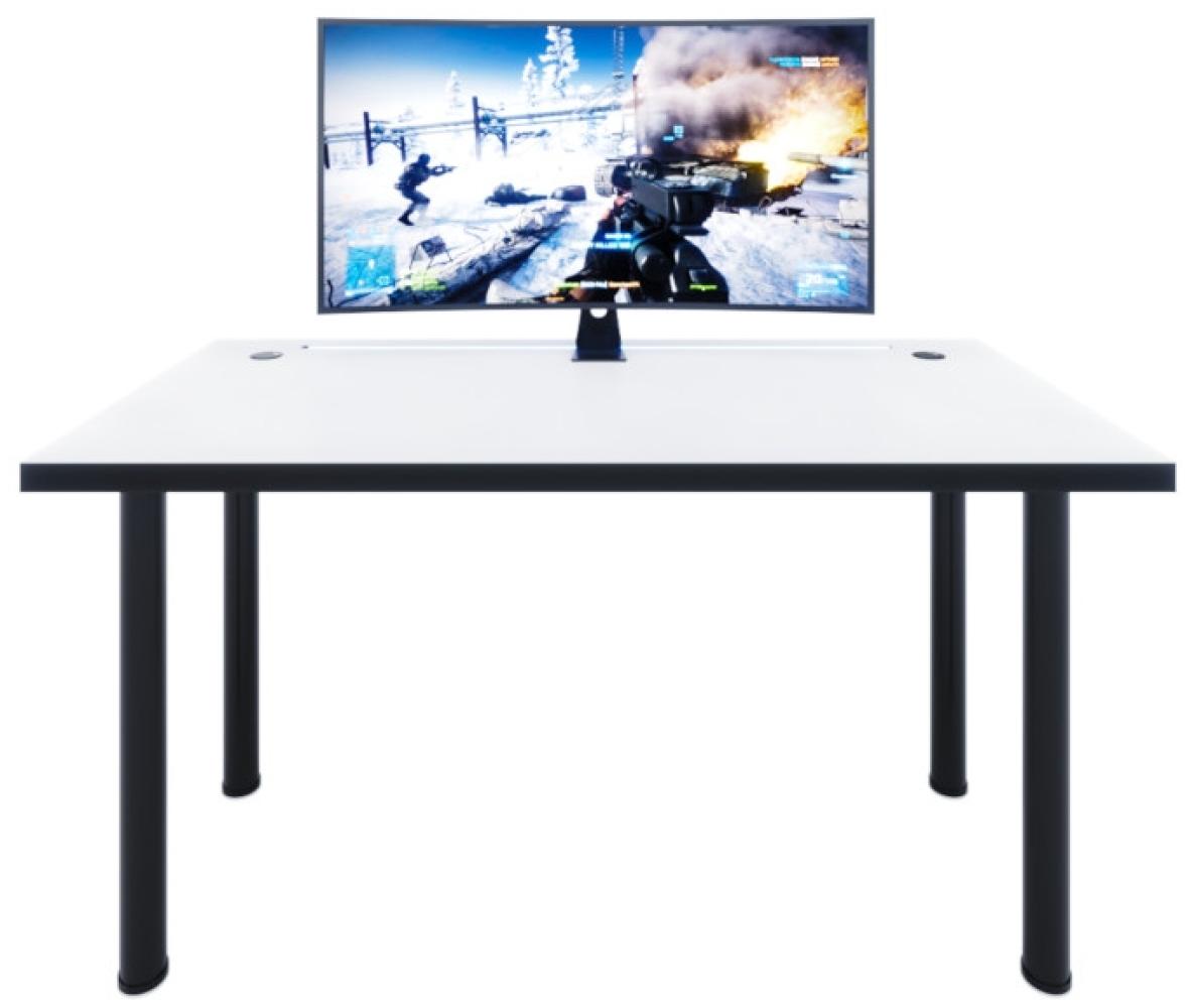 Gaming Tisch CODE X2 mit LED, 135x73-76x65, weiß/schwarze Beine + USB HUB Bild 1