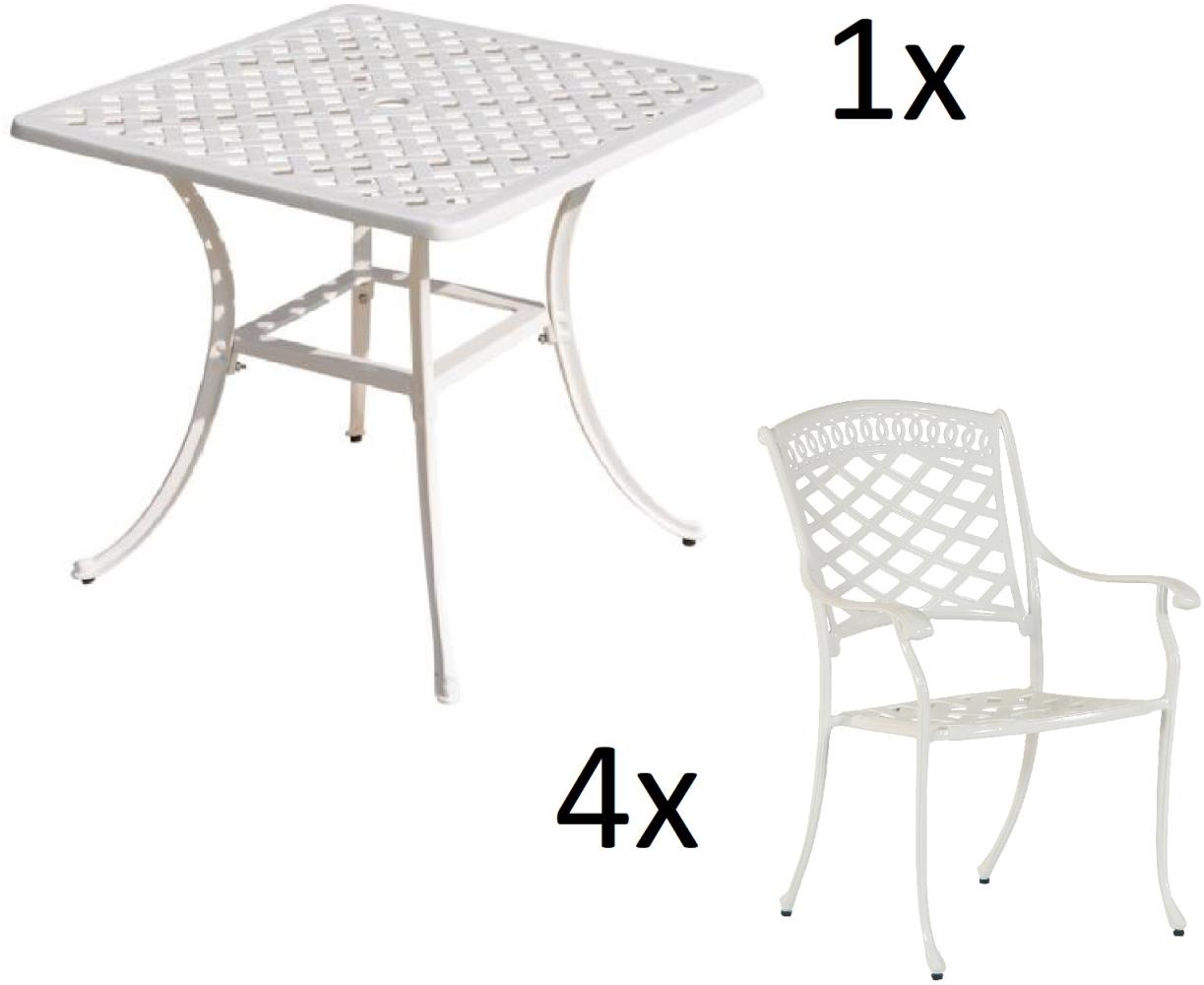 Inko 5-teilige Sitzgruppe Aluminium Guss weiß Tisch 80x80cm mit 4 Sesseln Tisch 80x80 cm mit 4x Sessel Urban Bild 1