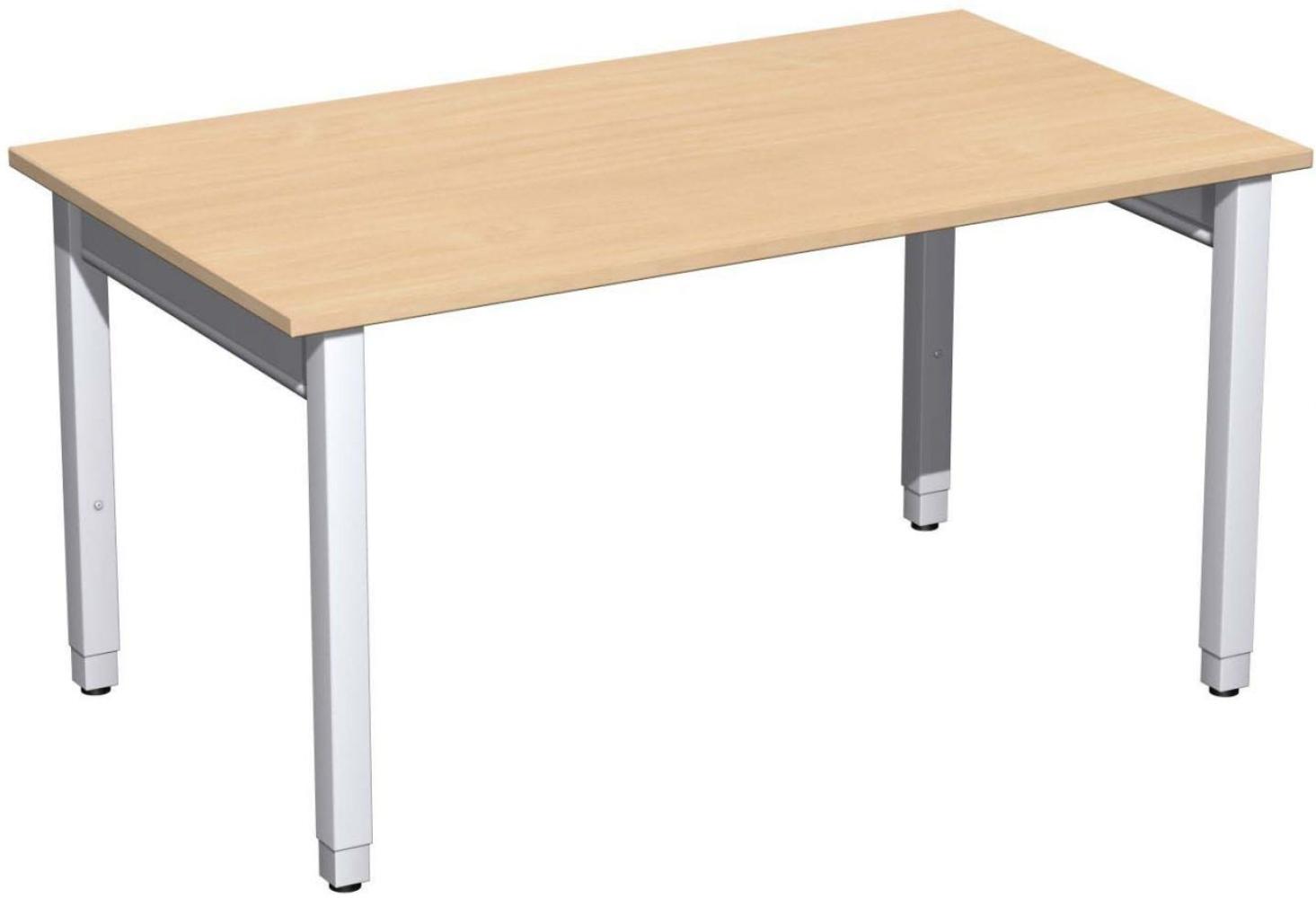 Schreibtisch '4 Fuß Pro Quadrat' höhenverstellbar, 140x80x68-86cm, Buche / Silber Bild 1