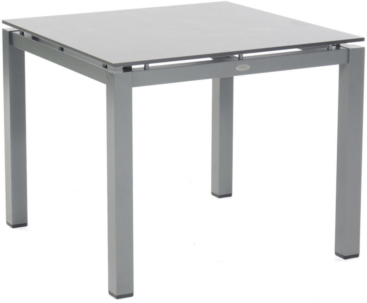Sonnenpartner Gartentisch Base 90x90 cm Aluminium anthrazit Tischsystem HP Tischplatte Compact HPL sandstone Bild 1