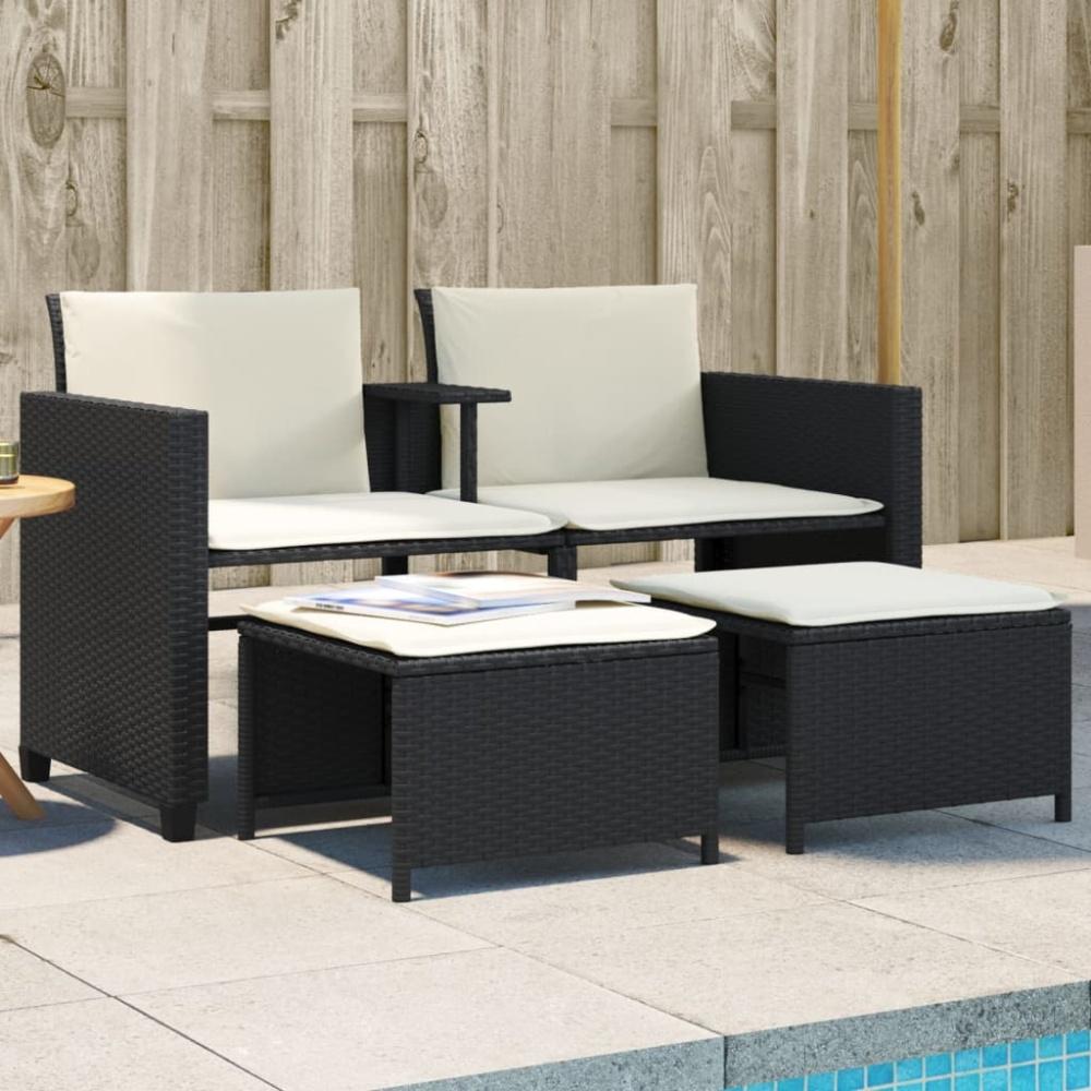 vidaXL Gartensofa 2-Sitzer mit Tisch und Hockern Schwarz Poly Rattan Bild 1