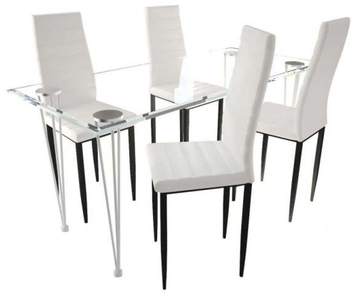 vidaXL Essgruppe Weiß Slim Line 4 Stühle und 1 Glastisch Bild 1