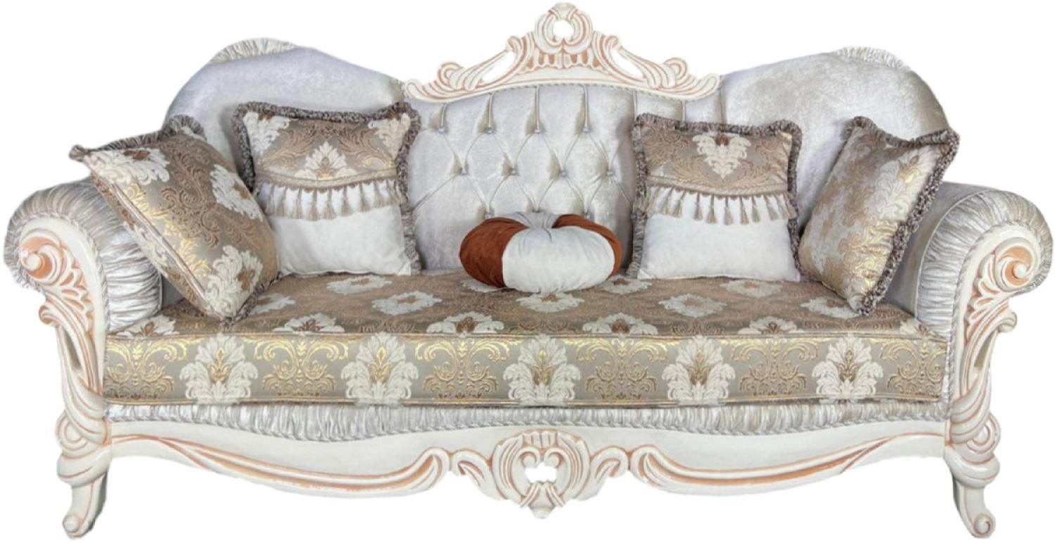Casa Padrino Luxus Barock Sofa Weiß / Mehrfarbig / Weiß / Beige - Prunkvolles Wohnzimmer Sofa mit elegantem Muster - Barock Wohnzimmer Möbel - Edel & Prunkvoll Bild 1