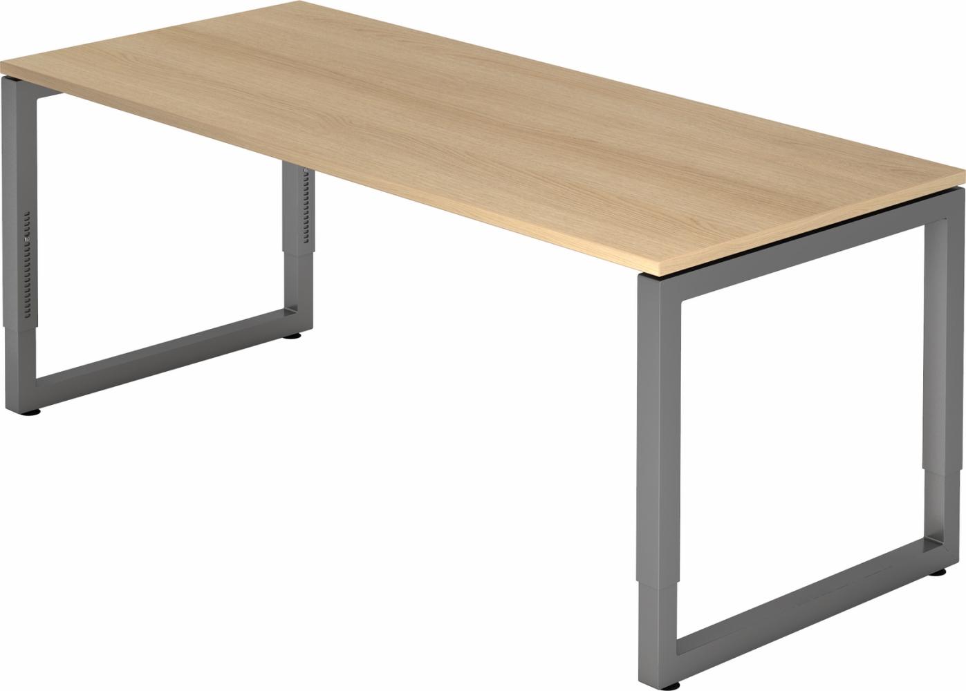bümö® Schreibtisch R-Serie höhenverstellbar, Tischplatte 180 x 80 cm in Eiche, Gestell in graphit Bild 1