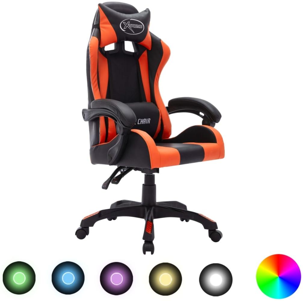 Gaming-Stuhl mit RGB LED-Leuchten Orange und Schwarz Kunstleder Bild 1