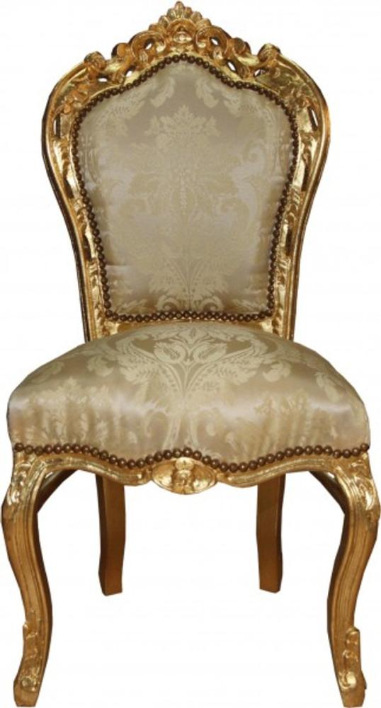 Casa Padrino Barock Esszimmer Stuhl Creme Muster / Gold - Barock Möbel Antik Stil Bild 1