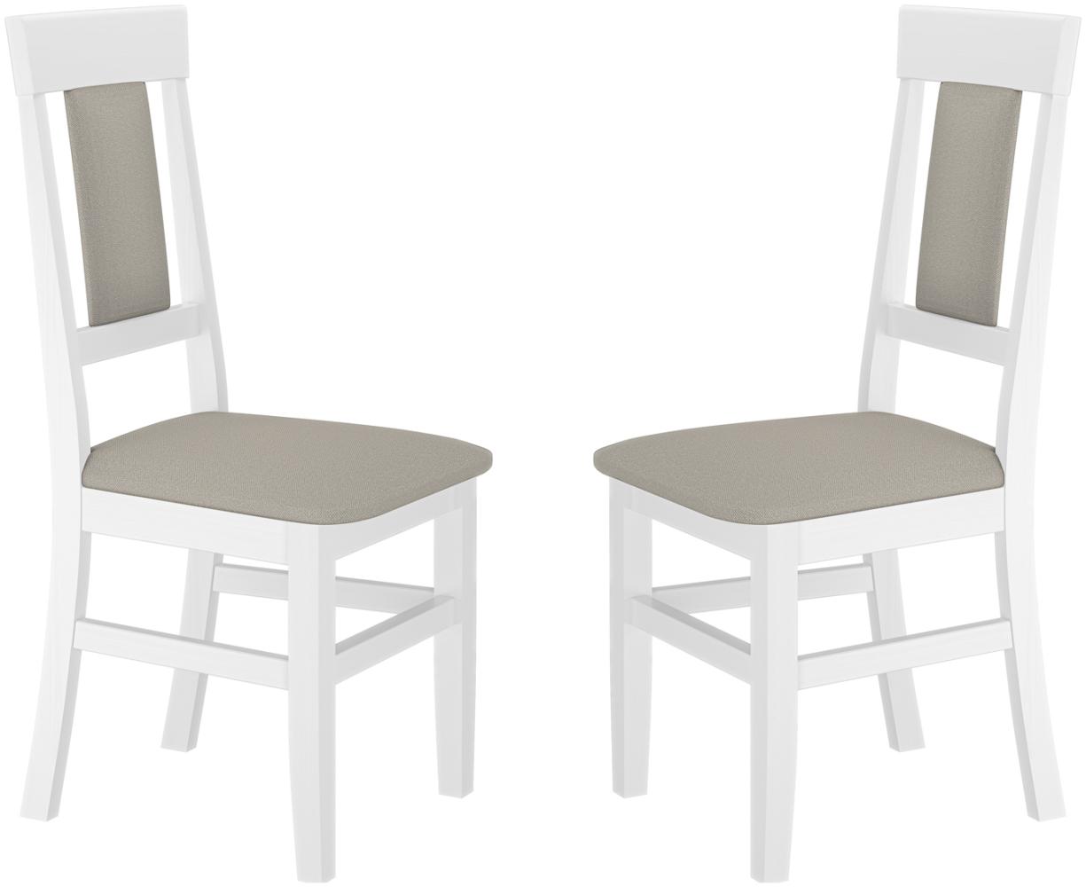2er-Set Gepolsterter Massivholz-Stuhl in weiß/taupe Bild 1