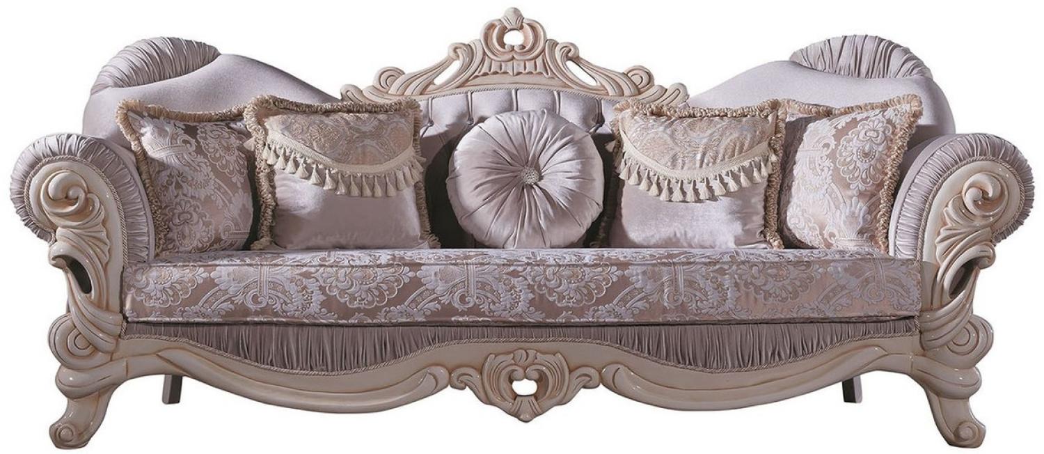 Casa Padrino Luxus Barock Wohnzimmer Sofa mit Glitzersteinen und dekorativen Kissen Flieder / Creme / Beige 230 x 85 x H. 110 cm - Edel & Prunkvoll Bild 1